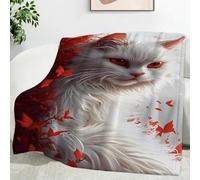 YZQGLHP Manta Gato LeóN Mantas Hojas Rojas Estampado 3D Cobija Mantas Suave Franela para Cama, Cobertor Sofa 127x152 cm Manta de Microfibra Cálida Decorativa