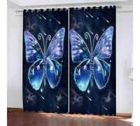 YZQGLHP Mariposas Azules Cortinas Opacas Paquete de 2, Cielo Estrellado Azul Oscuro Cortina, Puede Proteger contra el Frío y el Calor, Adecuadas para Dormitorios y Salas de Estar, 75An x 166Al cm