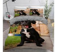 YZQGLHP Perro sacando la Lengua Juego de Funda Nórdica 3 Piezas Valla de Madera para Cama 150 - Funda Edredón 220x240cm, 2 Fundas de Almohadas 50x75cm - Microfibra Suave y Transpirable