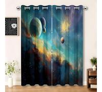 YZQGLHP Planetas Cósmicos Cortinas Opacas Paquete de 2, Cielo Estrellado Espacial Cortina, Puede Proteger contra el Frío y el Calor, Adecuadas para Dormitorios y Salas de Estar, 140An x 175Al cm