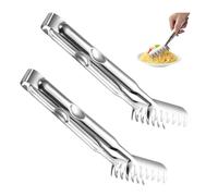YZROHYI 2 PCS Pinzas Cocina Acero Inoxidable,Pinzas para Servir Espaguetis,Pinza para Pasta con Asas Estriadas,Pinze de Metal para Carne,Pinza para Cocinar Multifunción para Pastelería, Horneado