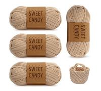 YZROHYI 4 Piezas Hilo para Tejer A Crochet 4 X 100 G,Trapillo para Crochet Bolsos,Trapillo para Cesta,Trapillo para Hacer Alfombras,Hilo para Ganchillo,Hilo para Amigurumi,Cuerda Macramé para DIY