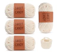 YZROHYI 4 Piezas Hilo para Tejer A Crochet 4 X 100 G,Trapillo para Crochet Bolsos,Trapillo para Cesta,Trapillo para Hacer Alfombras,Hilo para Ganchillo,Hilo para Amigurumi,Cuerda Macramé para DIY