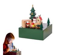yztju Caja de música navideña de madera tallada de 11 x 11, diseño festivo de tren de vacaciones, recuerdo giratorio, pantalla melódica clásica, decorativa para la celebración familiar de la reunión