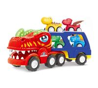 yztju Camiones De Dinosaurios para Niños,Tynosaurus Gran Camión Eléctrico con 4 Coches de Retroceso | Portador de Dinosaurios para Cumpleaños | para Preescolares Estudiantes de Kindergarten Niños