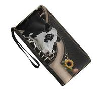 yztju Cartera con estampado de vaca, para mujer, con correa, cartera con estampado de vaca, cartera de piel sintética con girasol con impresión de vaca, monedero para tarjetas de crédito para mujer, B