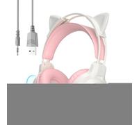 yztju Game Wired Headset - Cat Ear Ergonomic Lighted | Game Playing Wired Headset - Videos Watching Music Listening Phone Calls Home Dorm Girls Women Teens Adults