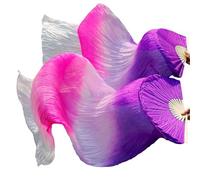 YZWHKJ Abanico Seda Danza del Vientre Abanicos de Danza con Velo Seda Calidad Femenina Par abanicos for del Vientre Blancos(Color,XL-230cm-1pair(2pcs))