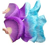 YZWHKJ Abanico Seda Danza del Vientre Abanicos de Danza con Velo Seda Calidad Femenina Par abanicos for del Vientre Blancos(12,XL-230cm-1pair(2pcs))