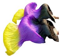 YZWHKJ Abanico Seda Danza del Vientre Abanicos de Danza con Velo Seda Calidad Femenina Par abanicos for del Vientre Blancos(Color-15,XL-230cm-1pair(2pcs))