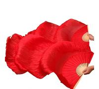 YZWHKJ Abanico Seda Danza del Vientre Abanicos de Danza con Velo Seda Calidad Femenina Par abanicos for del Vientre Blancos(Red,XL-230cm-1pair(2pcs))