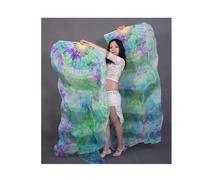 YZWHKJ Abanico Seda Danza del Vientre Abanicos for Danza del Vientre teñidos anudados for Mujeres y niñas, 180 cm de Largo, Seda Natural auténtica, for Bailar, un par(As The picture-13,M)