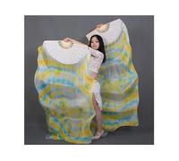 YZWHKJ Abanico Seda Danza del Vientre Abanicos for Danza del Vientre teñidos anudados for Mujeres y niñas, 180 cm de Largo, Seda Natural auténtica, for Bailar, un par(As The picture-09,M)