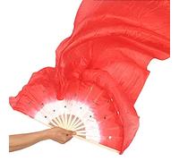 YZWHKJ Abanico Seda Danza del Vientre Ventilador for Bailar 1,5m imitación Danza de Seda Kung Fu Tai Chi Fan Etapa Performance Props Decor Body Hand Fans(Red)
