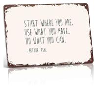 YZWRWRMKTB Arthur Ashe Quote Metal Sign Home 12x8 Inch | Pre drilled mounting holes allow quick installation above desk treadmill or classroom board