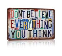 YZWRWRMKTB Don’t Believe Everything You Think Metal Tin Sign Mindfulness Quote Vintage Wall-Art for Office Home Decor Thinking (8 X 12 inch)