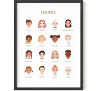 YZWRWRMKTB Feelings Chart for Kids - Social Emotional Learning SEL Poster with Emotion Faces, Educational Wall Art for Classroom Calm Corner(Framed,12x18inch(30x45cm))