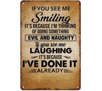 YZWRWRMKTB If You See Me Smiling I Am Thinking Evil Naughty Metal Sign 8 X 12 in