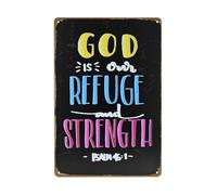 YZWRWRMKTB Inspirational Sign God Is Our Refuge And Strength Metal Tin Vintage Wall-Art for Home Decor Prayer Room (8 X 12 inch)