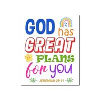 YZWRWRMKTB Jeremiah 29:11 Wood Sign - Bible Verse Wall Art “God Has Great Plans For You”, Inspirational Gift for Baptism Baby Shower & Nursery(Framed,08x12inch(20x30cm))