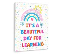 YZWRWRMKTB Kids Playroom Wall Art - It’s a Beautiful Day for Learning Motivational Poster, Inspirational Classroom Sign for Nursery Bedroom School Decor(Framed,12x18inch(30x45cm))