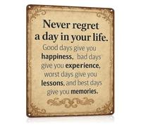 YZWRWRMKTB Never Regret a Day in Your Life Inspirational Metal Sign Retro Tin Wall Hanging Quote for Office Home Classroom Decor 8 X 12 in