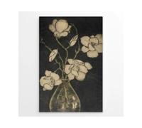 YZWRWRMKTB Still Life Oil Painting Canvas - Vintage Botanical with White Flowers, Black Background Art Print for Classic Interior, Study & Library (Framed,08x12inch(20x30cm))