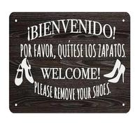 YZWRWRMKTB Welcome Sign Metal Tin Sign Bilingual Remove Shoes Spanish English Bienvenido Rustic Wall Decor for Cabin Airbnb Home 8 X 12 inch