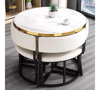 YZWZZXC Mostrador Recepcion, Conjunto Mesa Redonda Sillas, Resistente al Desgaste y a Las Altas Temperaturas, con Borde Dorado, Estructura de Hierro Forjado, para Salón y Sala de Estar(White)