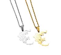YZyizhen Collar con Colgante De Mapa De Grecia - Nombre De La Aldea Esquema del País Cadena De Dijes De Estilo Étnico Griego Joyería Patriótica Delicada, Regalos Unisex De Hip-Hop para Mujeres/Hombr