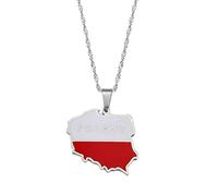 YZyizhen Collar con Colgante De Mapa De Polska - Bandera De País Contorno Polaco Estilo Étnico Encanto Cadena Fina Joyería Delicada Patriótica, Hip-Hop Mujeres Hombres Niña Regalos Unisex, Blanco