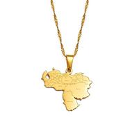YZyizhen Collar con Colgante De Mapa De Venezuela - Esquema De País con Ciudades Nombre Hip-Hop Cadena De Dijes Joyería Patriótica Delicada, Estilo Étnico Mujeres Hombres Niña Regalos Unisex,Amarillo