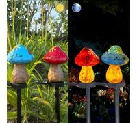 YZYOE 2 paquete Solar alimentado rojo y azul setas luces de suelo, jardín decorativo resina linda setas lámpara, anochecer inalámbrico al amanecer luces led impermeables.