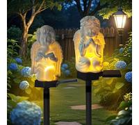 YZYOE 2 paquetes de lámparas piso ángeles solares para niños, resina de decoración jardín lindas lámparas elfo pequeño, luces led crepúsculo inalámbrico al amanecer son impermeables.