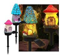 YZYOE 2 paquetes de luces solares rojas y azules de hongos para decoración de jardín, lámparas de hongos de resina, luces LED inalámbricas del atardecer al amanecer, resistentes al agua.