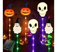 YZYOE 6 paquete led al aire libre solar tierra inserción coloreada calabaza fantasma cabeza luces, impermeable solar patio decoración luces de Halloween, con 8 modos de colores.