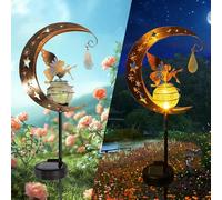 YZYOE Lámpara de cristal hada la flor la luna solar, hermosa luz de tierra cristal hada hierro decorativo del jardín, luz led del crepúsculo inalámbrico al amanecer impermeable.