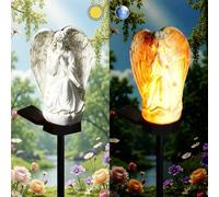 YZYOE Luces ángeles blancos alimentadas por energía solar, lámpara de tierra linda de resina decorativa del jardín, anochecer inalámbrico al amanecer luces led impermeables.