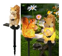 YZYOE Luz tuerca de pino ardilla solar, resina de decoración jardín linda lámpara tierra animal, luces led inalámbricas del atardecer al amanecer impermeables.