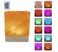 YZYOE USB color gradiente lámpara de sal, madera maciza base atmósfera decoración lámpara de sal cuadrada con control remoto, cristal natural piedra luz nocturna, artesanía hecha a mano.