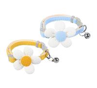 YZZT 2 Unidades de Collares para Gatos de Mascota Lindos - Uno Azul y Uno Amarillo, Decorados con Flores 3D y Campana, de Nylon, Ajustables y Fáciles de Llevar(Azul y Amarillo)