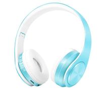 Yzzthumss Auriculares Inalámbricos Bluetooth Estéreo con Diadema, Color Azul Macarrón, Nuevos Modelos, Compatibles con FM, MP3 y Micrófono para Tableta.