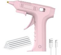 Yzzthumss Pistola de Pegamento Caliente Inalámbrica, Recargable Tipo C de 2600 MAh, con 20 Barras de Pegamento, Color Rosa.