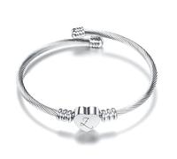 Z - Brazalete abierto ajustable con letra inicial del alfabeto y corazón de amor, regalo para hija, hermanas, amigas, mamá, cumpleaños, compatible con abalorios Pandora