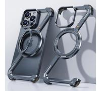 Z caso para iPhone 15 promax sin marco con soporte magsafe soporte magnético giratorio de 360 °, metal ultra delgado duro antigolpes ultra delgado iPhone 15 pro Max Case con anillo de fijación, azul