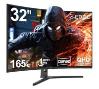 Z-Edge Monitor Gaming Curvo 32'' 2K QHD (2560x1440), 1ms, 165Hz, Pantalla PC 16:9, FreeSync, 1500R VA, 2×DP1.4 &2×HDMI2.0, Inclinación Ajustable, 3000:1, RGB, VESA 75 * 75mm(Cable HDMI Incluido)