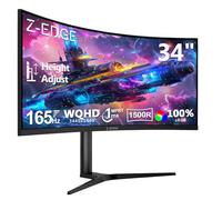 Z-Edge Monitor Gaming Curvo 34 Pulgadas, 165Hz, 3440x1440, 1ms MPRT, Altura & Inclinación Ajustables, Pantalla Ultra Ancho 21:9, FreeSync, 1500R VA, 2* HDMI2.0 &2* DP1.4, RGB, VESA 100 * 100mm