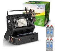 Z. M. C 2-en-1 Portátil Calefacción Y Cocina Con LPG Conexión + 4 Cartuchos de Gas 227g, Camping Calefacción 1,3 Kw, Móvil Calentador para Exterior Con Encendido Piezoeléctrico