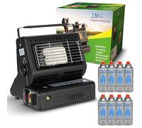 Z.M.C Calentador de gas portátil 2 en 1 y hornillo de gas con conexión LPG + 8 cartuchos de gas de 227 g, calefacción de camping de 1,3 kW, calentador de gas portátil para exteriores con encendido