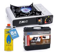Z.M.C Hornillo de gas con 1 llama con bolsa de almacenamiento, 8 cartuchos de gas de 227 g, estufa de gas para camping interior y exterior, 2,2 kW con encendido piezoeléctrico